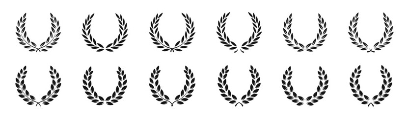 Laurel wreath vector icon set. Wreaths and branches with leaves. Wreaths collection.