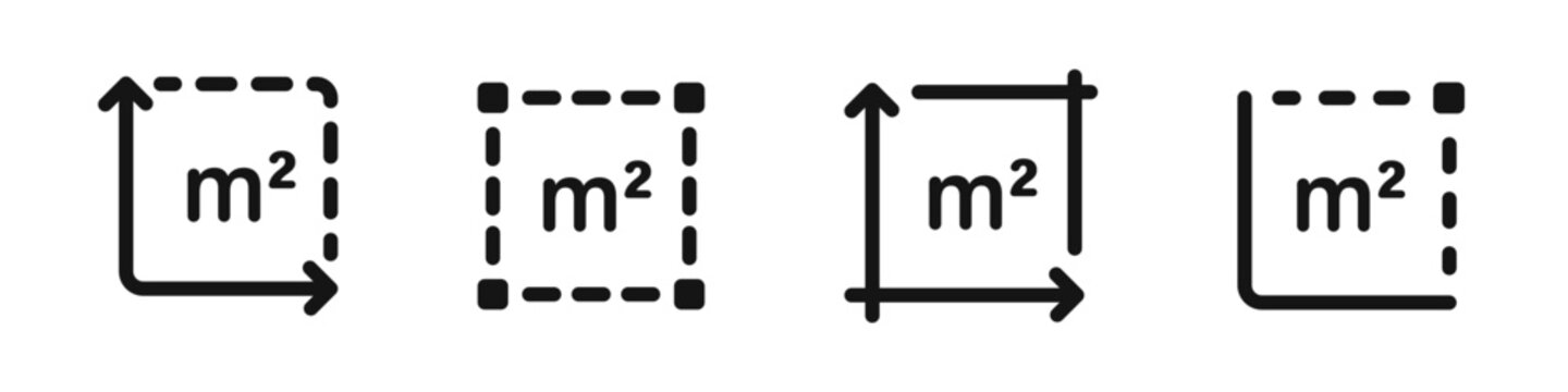 Square meter symbols. Square meter vector icons. M2 signs. Land measuring sign.