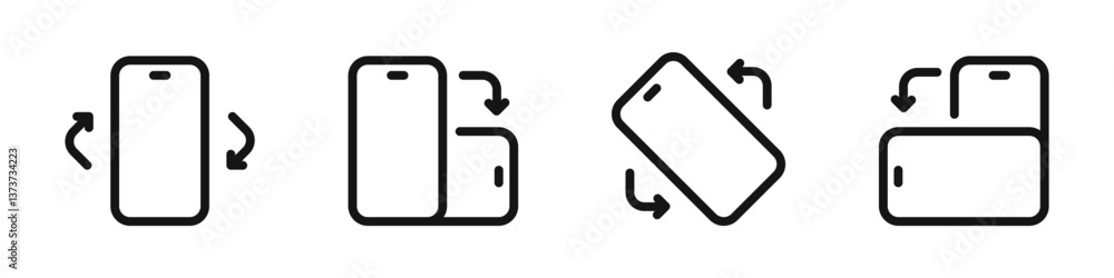 Poster phone rotation icons. mobile phone rotation symbols. device rotation arrows. smartphone rotation sil