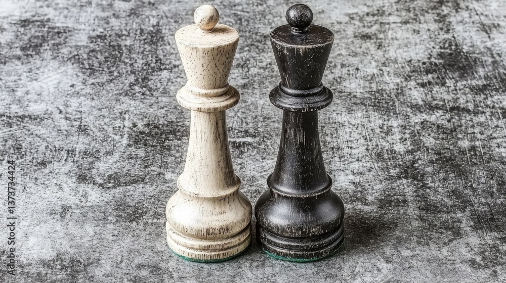 Poster symbolic representation of business strategy with two chess pieces signifying ar integration in comp