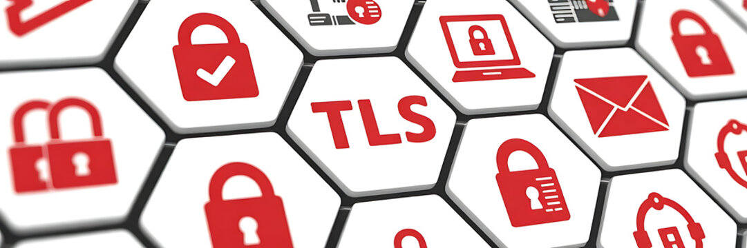TLS concept, Transport Layer Security, 3D illustration, blurred background, internet encryption, secure communication, digital security, TLS protocol, SSL encryption, web security, data protection, 