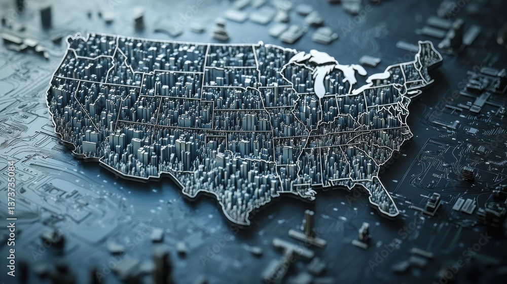 Poster comprehensive map of the united states showcasing key automated warehouse zones for efficient operat
