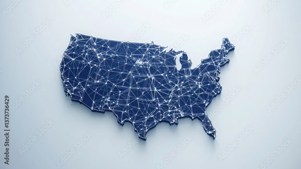 Poster the united states illustrated with a network of connected lines representing blockchain regulation z