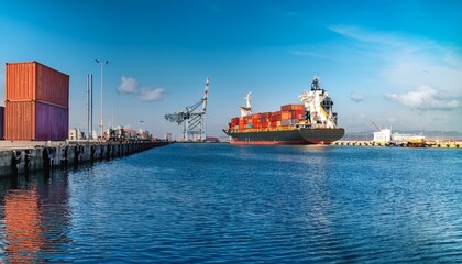 Obraz premium container ship moored at the harbour AI generated