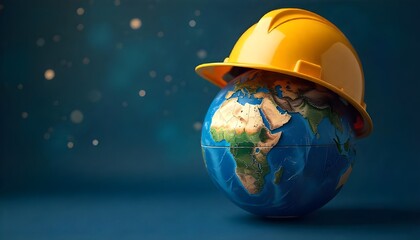 A symbolic representation of workplace safety and health Planet Earth wearing a protective helmet, perfect for World Day of Safety and Health at Work