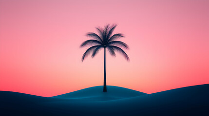 Silhouette of a Palm Tree on a Pink and Blue Desert Sunset