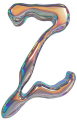 Obraz premium 3D Metallic chrome iridescent letter Z with a fluid droplet shape and holographic glossy finish, Y2K liquid style typography for retro futuristic design