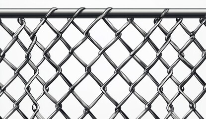 Fototapeta premium Grey Wire Mesh Fence with Diamond Pattern and Metallic Border Isolated on White Background for Security and Protection