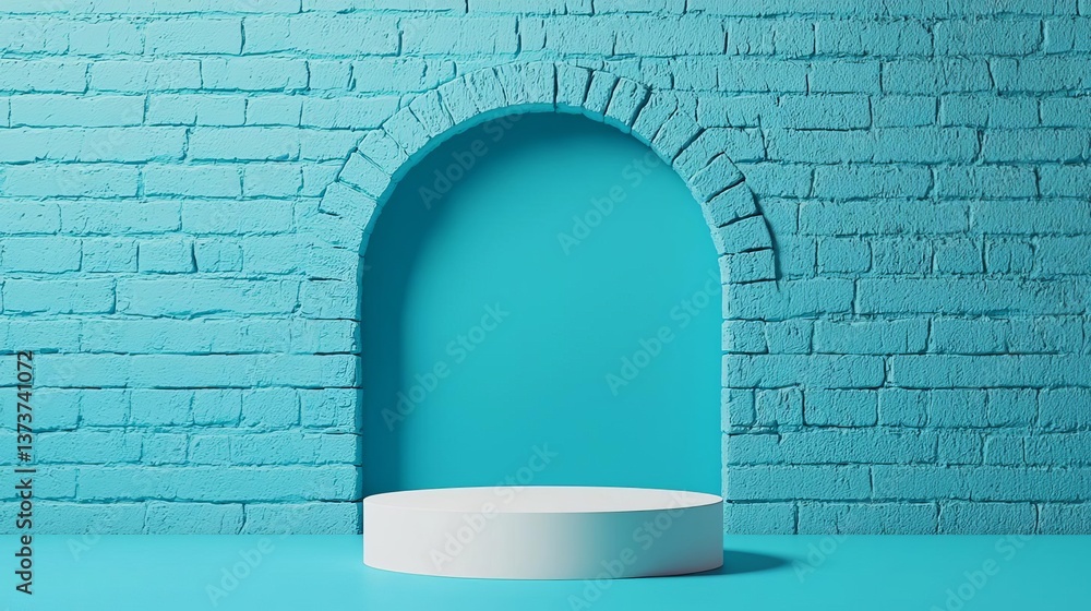 Poster white podium shelf or empty studio display on vivid blue summer background with minimal style blank 