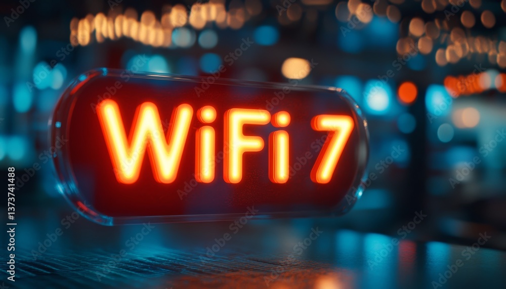 Poster glowing wifi 7 sign representing next generation high-speed wireless internet connectivity