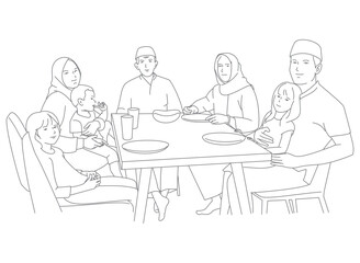muslim asian family and grandparents having break fasting on ramadan