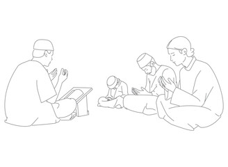 muslim child or men prayer to worship allah in holy temple