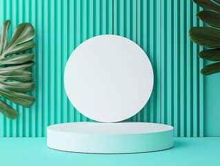 Blue product background stand or podium pedestal on advertising display with blank backdrops 3D rendering