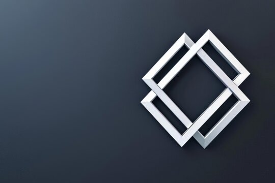 Blank logo frame with modern style on black background Empty silver template for design emblem and diamond shape 3D rendering