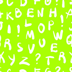 White Hand Drawn Letters on Neon Green Background.