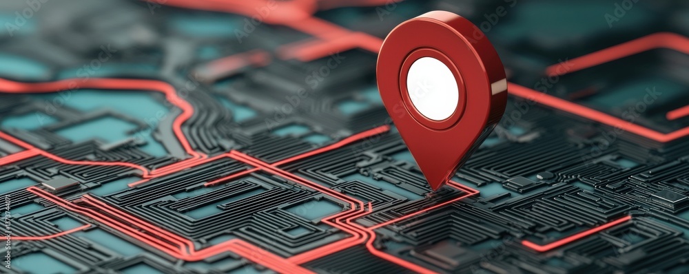 Poster cyber security awareness surveillance protection concept. digital map with a red location pin and ci