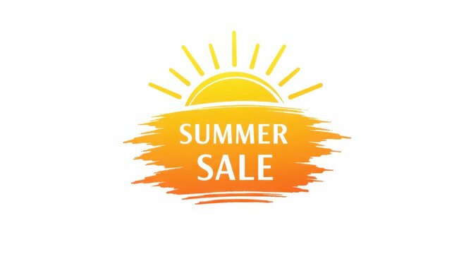 Bright summer sale logo with sun and brush stroke design