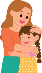 Young daughter embracing her mother, Mom patted her daughter’s head gently illustration