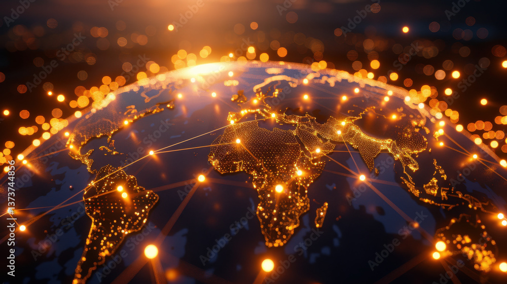 Leinwandbilder glowing network of connections illuminates earth, highlighting global communication and connectivity