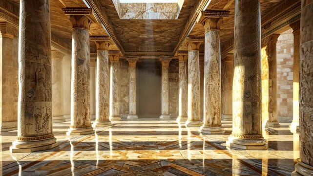 Corridor hall with pillars of a Roman royal palace in ancient times 4K
