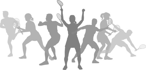 Silhouette Tennis players set. Active sports people healthy players fitness silhouettes concept.