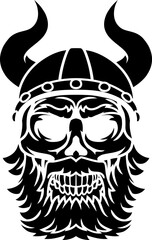 A Viking warrior bearded skull wearing a horned helmet