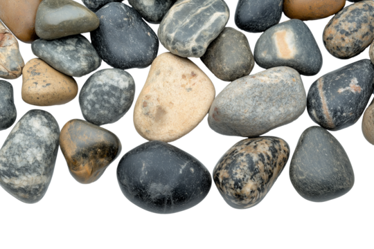 array of smooth multicolored stones arranged isolated on transparent white background - Powered by Adobe