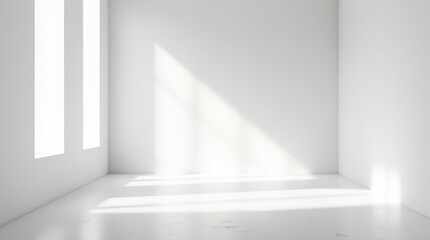 Fototapeta premium Minimalist natural light window on wall light white background for product presentation