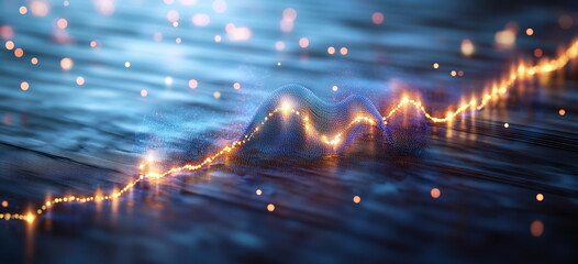 Data trends. Three dimensional surface of complex data subjects. Blue wire frame mesh on black background. Data visualization. 3D illustration, 3D rendering.