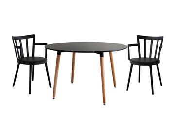 round table and black chairs isolated on white background