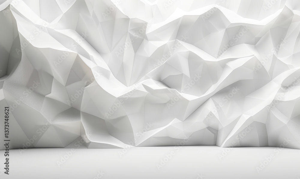 Poster geometric white abstract 3d background with faceted surface, modern design element for textures, wal