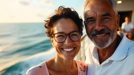 Retired senior couple enjoying their cruise vacation holiday