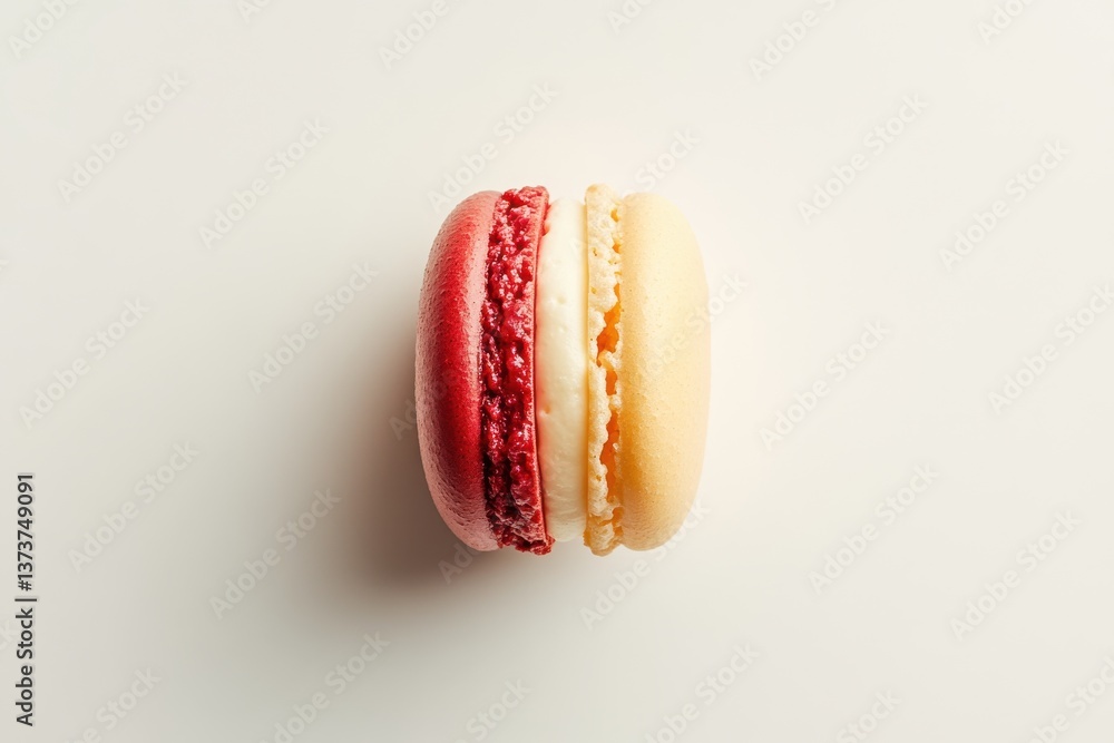 Aufkleber Delicious red and cream macaron dessert arranged on a light background highlighting its texture and color contrast