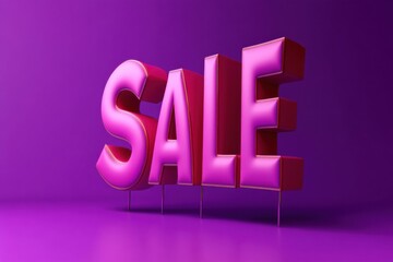 Bright 3D sale sign displayed against vibrant purple background captures attention for seasonal discount promotion