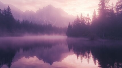 Nature Scape. Julian Alps Alpine Forest at Fusine Lake, Udine Italy Sunrise View