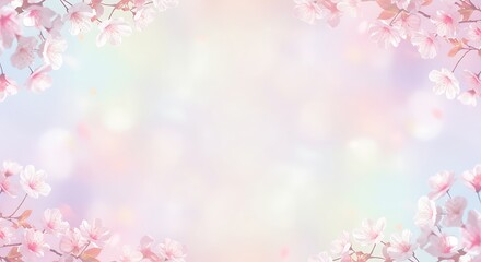 Blooming Cherry Flowers on Branches Against a Light Pastel Background