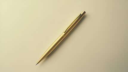 Elegant gold pen lying diagonally on a neutral background, suggesting sophistication and timeless writing.