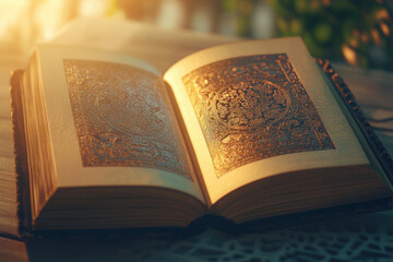 Fototapeta premium Open Prayer Book with Intricate Design in Soft Natural Light 