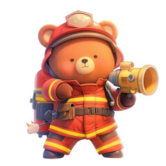 Fototapeta premium Firefighter bear illustration on a transparent background cute character adventure theme