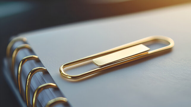 Golden paperclip rests on a notepad, awaiting the next document to secure with its shiny grasp.