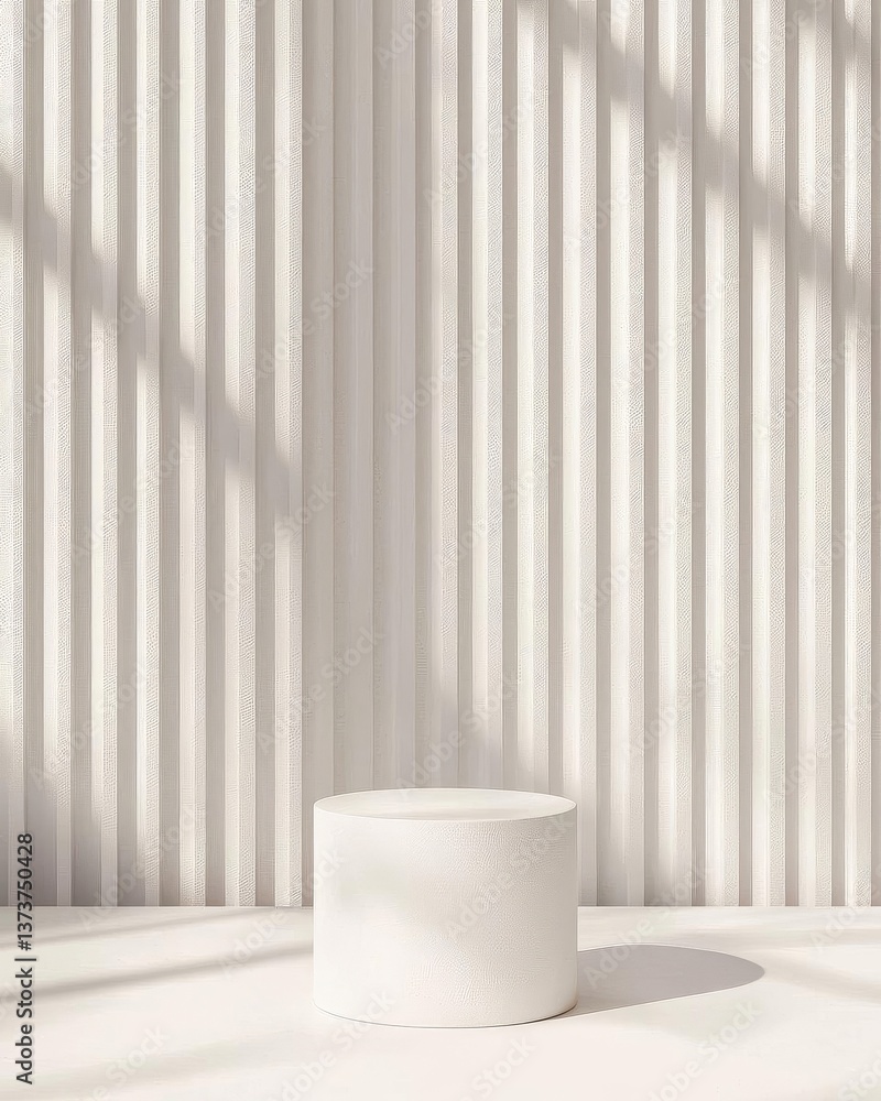 Poster minimalist architectural design with soft shadows and textures illuminating the space.
