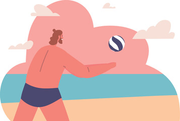Man playing beach volleyball vector illustration