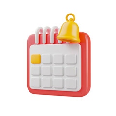 3D icon of a calendar with a bell on top floating in the air