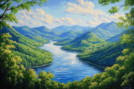 Ocoee River Tn. Stunning River Landscape with Water Flowing through Mountainous Terrain