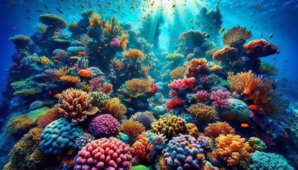 Naklejka premium Coral Wonderland – Vibrant reefs teem with life their colorful