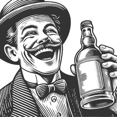 Man Laughing with Whiskey Bottle raster