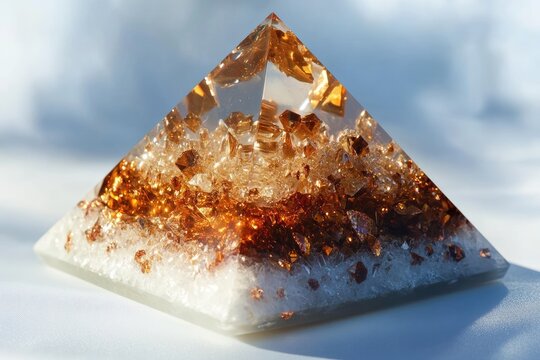 Orgone Generator Pyramid. Beautiful White Isolated Abstract Background with Crystal Decoration