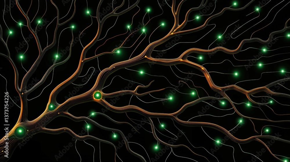 Poster electricity circuit sustainability concept. abstract neural network with glowing nodes on a dark bac
