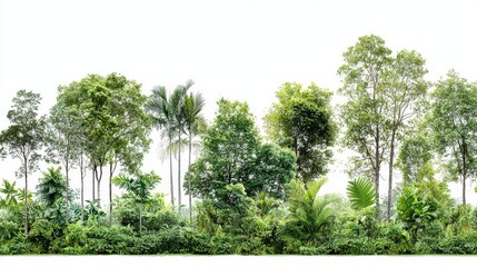 Lush Green Tropical Forest with Diverse Trees and Dense Foliage