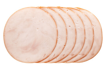 Ham slices, isolated on white background, full depth of field